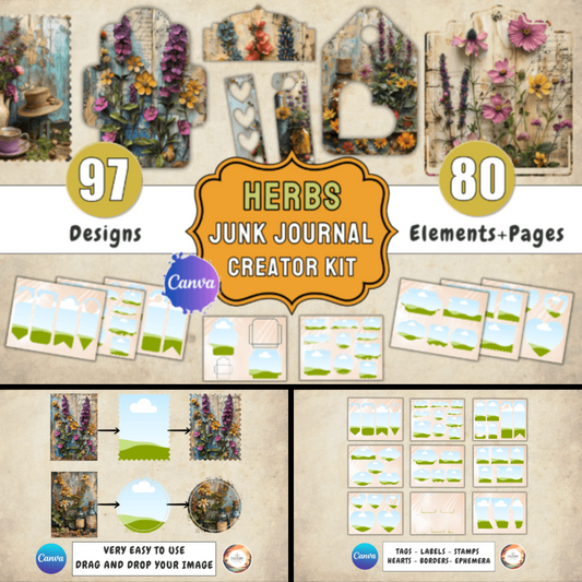 Herbs Junk Journal Kit + Canva Templates