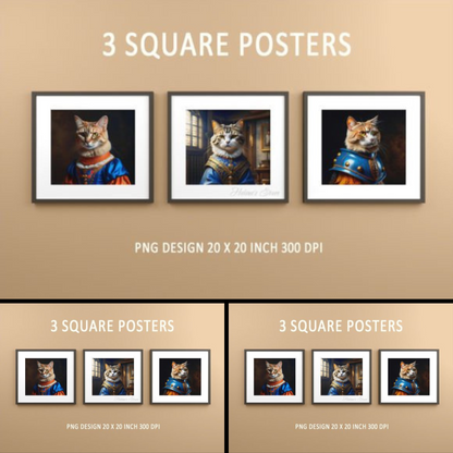 Medieval Cats Knights Car Posters Set